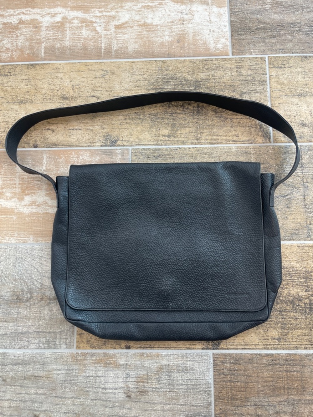 Giorgio Armani Le Collezioni Men's Black Pebbled Leather Messenger Bag